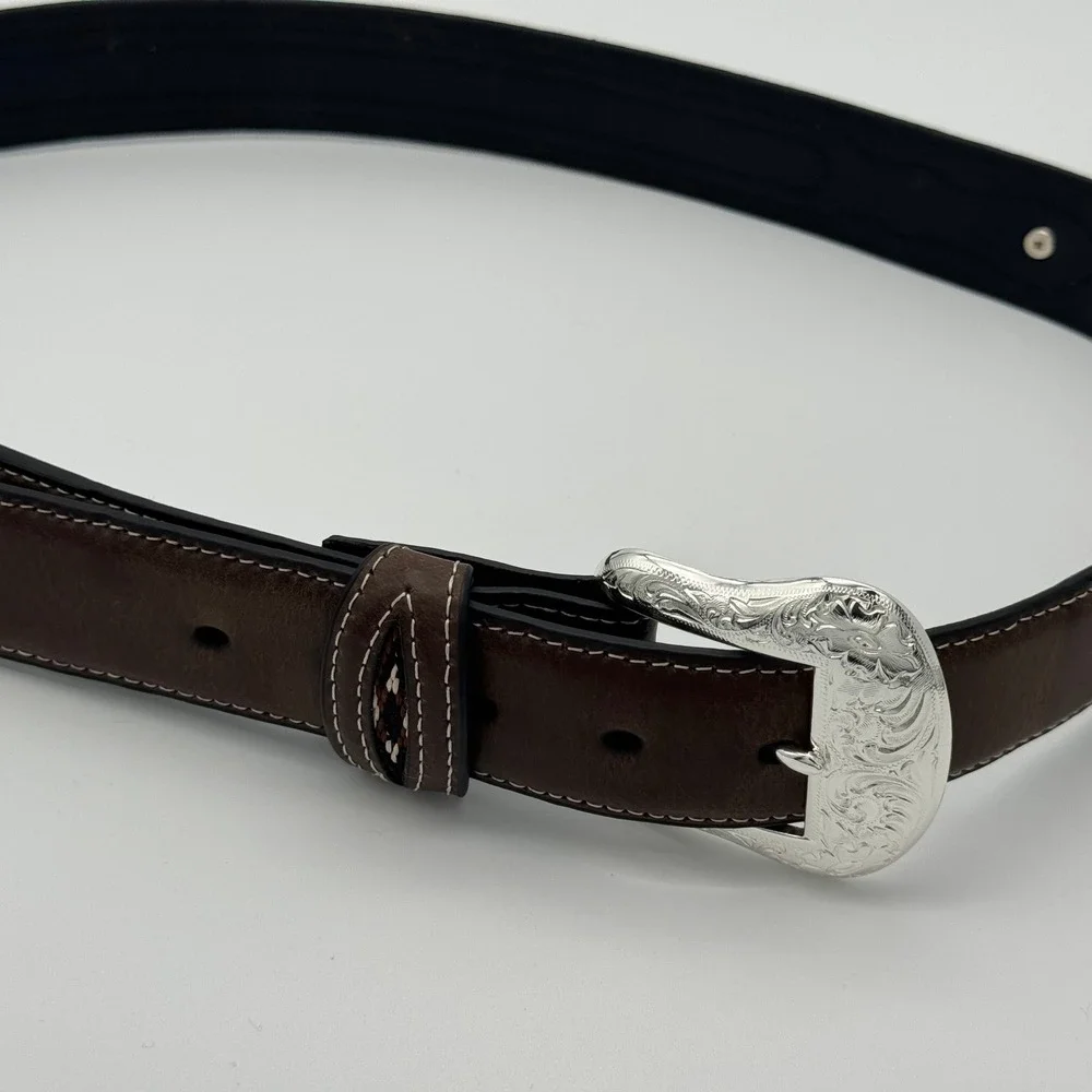 Nocona Men's Western Brown & Black Genuine Leather Belt N2476044 Size 38 NWOT